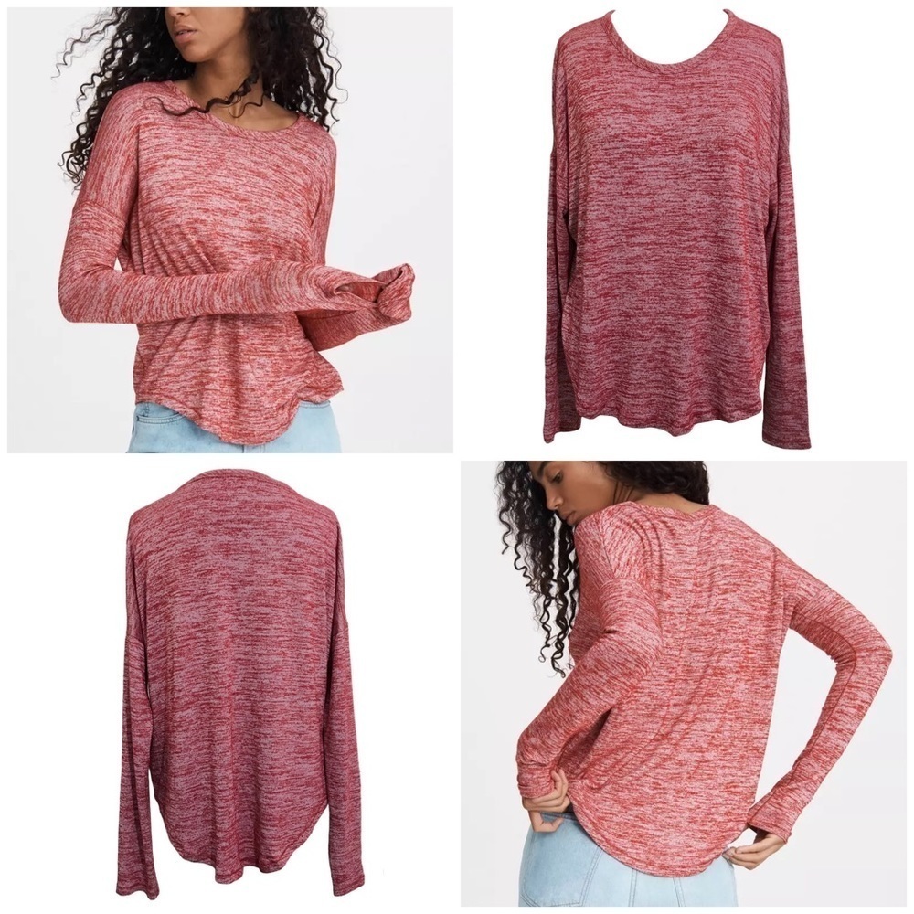 Rag & Bone Hudson Long Sleeve Tee Top in Red Multi Size Small